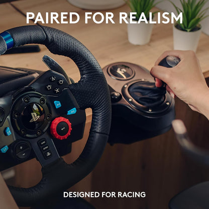29 Driving Force Racing Wheel and Pedals, Force Feedback, Real Leather +  Driving Force Shifter - for PS5, PS4 and PC, Mac - Black