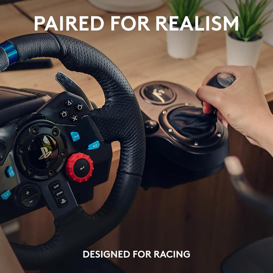 29 Driving Force Racing Wheel and Pedals, Force Feedback, Real Leather +  Driving Force Shifter - for PS5, PS4 and PC, Mac - Black
