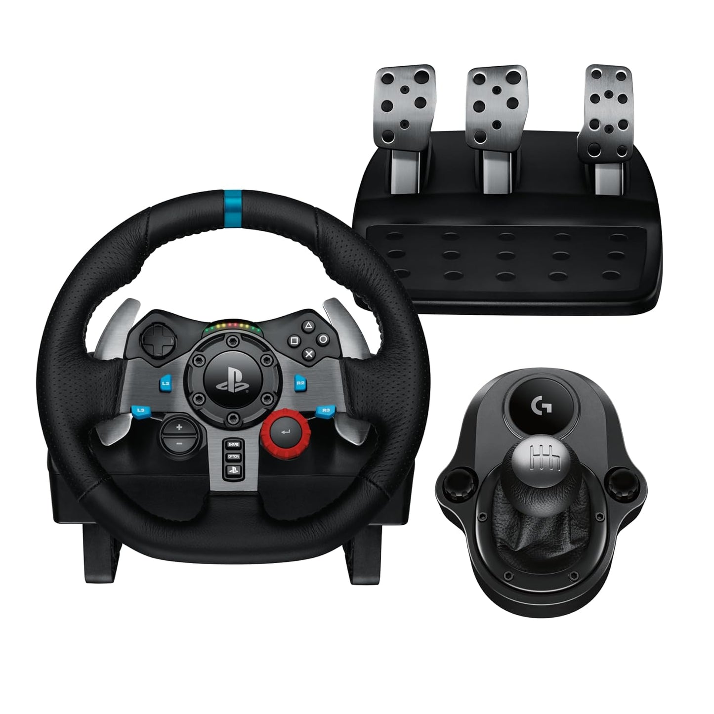 29 Driving Force Racing Wheel and Pedals, Force Feedback, Real Leather +  Driving Force Shifter - for PS5, PS4 and PC, Mac - Black