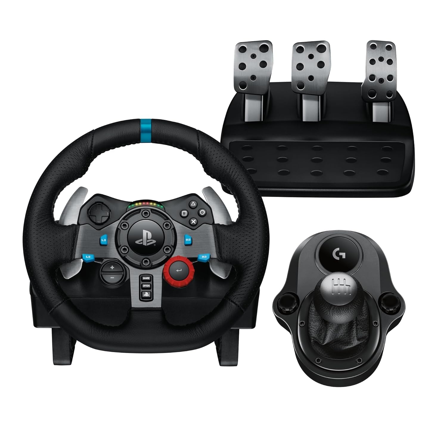 29 Driving Force Racing Wheel and Pedals, Force Feedback, Real Leather +  Driving Force Shifter - for PS5, PS4 and PC, Mac - Black