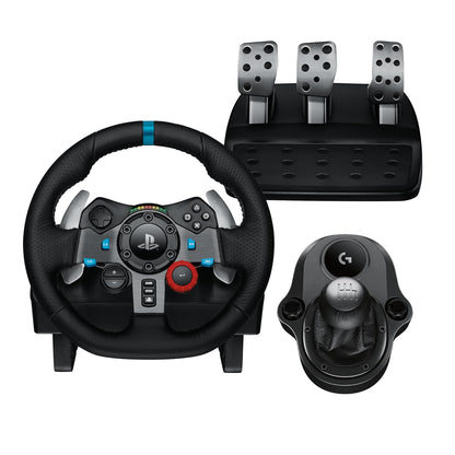 29 Driving Force Racing Wheel and Pedals, Force Feedback, Real Leather +  Driving Force Shifter - for PS5, PS4 and PC, Mac - Black